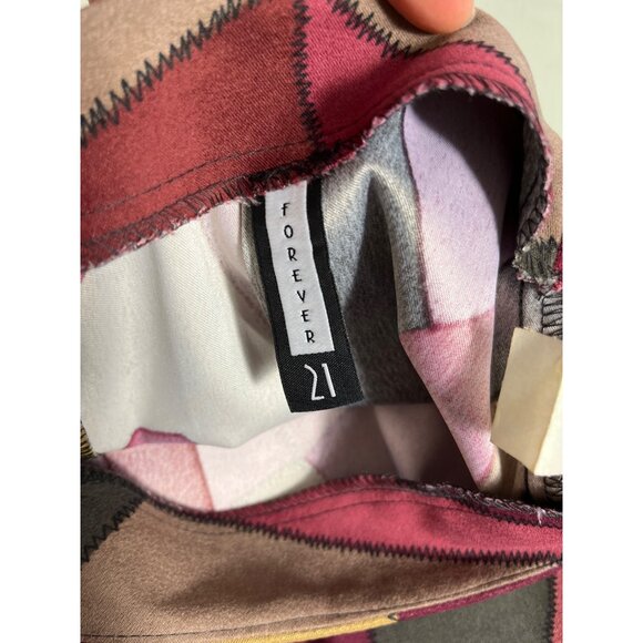 90s Forever 21 Skirt Pencil Patchwork Vtg Rayon USA Boho Unique Autumn Womens M - Picture 7 of 8